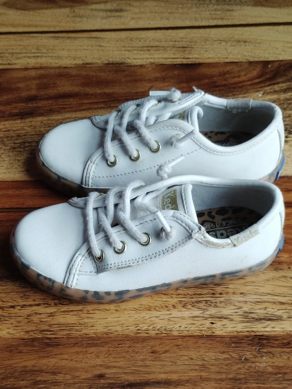 Keds Kickstart White Leather Sneaker with Leopard Sole Little Kid/Toddler Sz 8